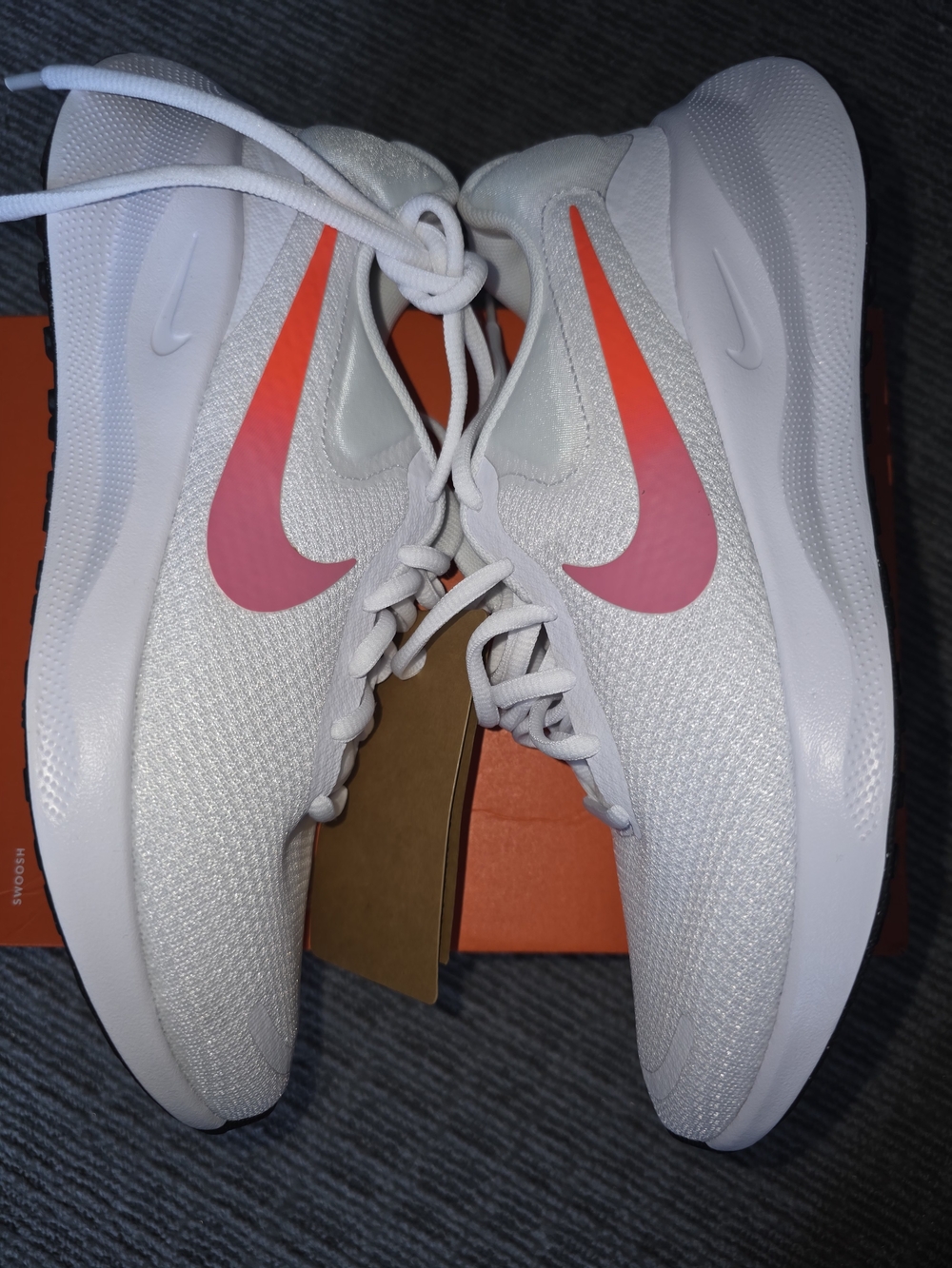 Nike Revolution 7Women's White Running Sneakers with Pink-Orange Gradient Swoosh